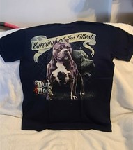 Rude Dogs Pitbull Survival Of The Fittest Fence Dark Blue T-SHIRT Shirt - £9.08 GBP