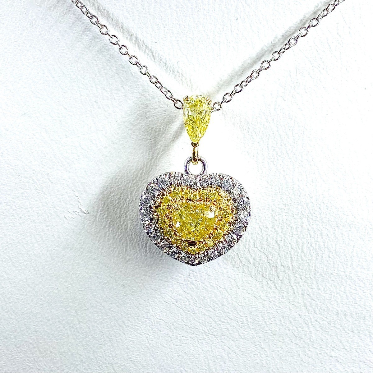 0.76 TCW Fancy  Yellow Heart Diamond Pendant Necklace 14k Two Tone Gold Item image 2
