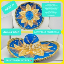 adults light blue  with gold decorations mexican charro sombrero MARIACH... - £78.63 GBP