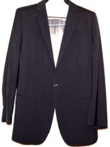 Hugo Boss Blue Men&#39;s Blue Stripes Wool One Bottom Jacket Blazer Size US 46 R - £72.52 GBP
