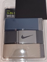 NIKE MEN&#39;S NAVY BLACK KHAKI WEBBING CANVAS BELT NICKEL BUCKLE ADUST OSFM... - $15.83