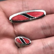 Vintage Sarah Coventry Maroon Red &amp; Black Enamel Tie Clip &amp; Pin Tack Silver Tone - $12.19