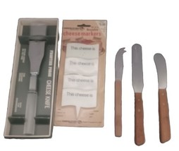 Charcuterie Cheese Lovers Lot 4 Knives &amp; Markers Stainless Wood/Lucite H... - $25.00