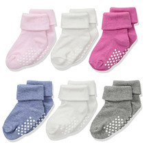 Baby Girls Boys Toddler Pink Blue Cotton Anti-Slip Non-Skid Turn Cuff Roll Socks - £10.18 GBP
