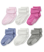 Baby Girls Boys Toddler Pink Blue Cotton Anti-Slip Non-Skid Turn Cuff Ro... - $17.82 CAD