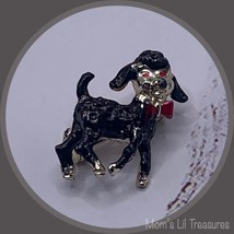 Vintage Poodle Dog Black Enamel Red Eyes Bow Pin Brooch  ⚜️ - £5.48 GBP
