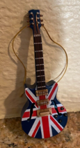 String Instrument British Flag UK  Wooden Guitar 6  Tree Ornament 4 inches - $12.82