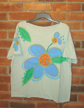 Big Blue Flower Hand Painted Raw Edge Women&#39;s T-shirt Unisex Size XL - $25.50