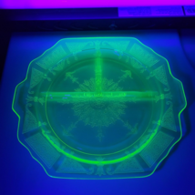 Anchor Hocking Divided Depression Glass Plate Princess Pattern Uranium Glow - $19.79