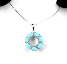 Natural Unheated Turquoise 7x5mm Simulated Cz 925 Silver Necklace 17 Ins - £106.44 GBP