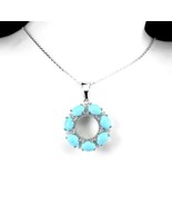 Natural Unheated Turquoise 7x5mm Simulated Cz 925 Silver Necklace 17 Ins - £106.44 GBP