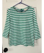 Chico’s Size 2 Green Strip Cotton Tunic Shirt V Neck 3/4 Sleeve Linen Beach - £9.24 GBP