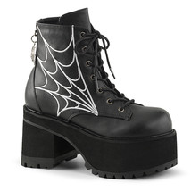 DEMONIA RANGER-105 Punk Gothic Platform Black Spider Web Ankle High Women Boots - £79.53 GBP
