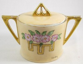 Vintage Royal Bavaria Hand Painted Cream Floral Sugar Bowl &amp; Lid, Art Deco  - $17.99