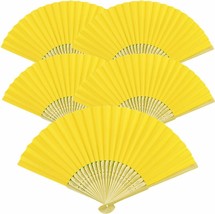 5pcs Lemon Yellew Paper Fans Lot of 5 Five Folding Hand Fan Wedding Bamboo NEW - £7.26 GBP