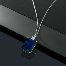 14k White Gold Plated Silver 3Ct Emerald Cut Lab-Created Blue Sapphire Pendent - £111.72 GBP