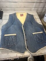 Vtg Big Smith Blue Denim Sherpa Lined Vest Mens Medium Youth XL Made USA - $13.07