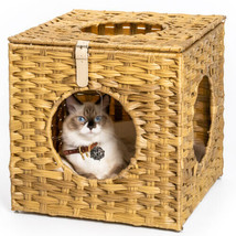 Rattan Cat Litter,Cat Bed with Rattan Ball and Cushion,Yellowish Brown - £53.85 GBP