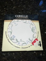 Corelle Coordinates Stone Stoneware Coasters Deco Nature Hearts &amp; Vines ... - £7.85 GBP