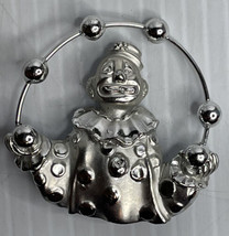 Vintage Juggling Clown Brooch Pin Silver Tone Metal Signed AJC - £13.36 GBP