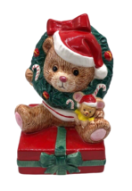 Vtg Geo Z Lefton Christmas Bear Wreath Music Box We Wish You A Merry WATCH VIDEO - $93.14