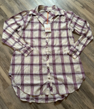 Knox Rose Plaid Tunic Shirt White Purple Size Large - £11.36 GBP