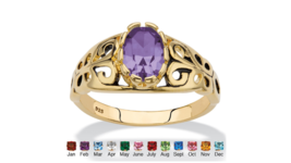 Oval Cut 14K Gold Over Sterling Silver Filigree Amethyst Ring Size 5 6 7 8 9 10 - $99.99
