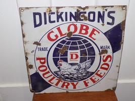 Vintage Dickinson’s Globe Poultry Feeds Porcelain Sign - $17,530.88 MXN
