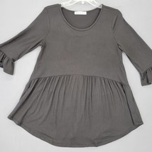 Doubl Ju Women Shirt Size M Black Preppy Ruffle 3/4 Sleeves Plain Scoop ... - £7.79 GBP
