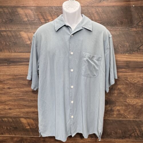 Silk Icon Mens Silk Shirt XXL Short Sleeve Button Shirt Blue Casual Norm... - $25.65