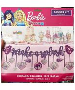 Barbie Deluxe Glitter Make A Splash Banner Party Supplies 12 ft 2 Pieces... - $9.95