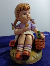 Vintage Little Girl Chalkware Pigtails Ribbon Carrying Food Basket, Hand... - $37.40