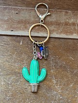 Green Enamel Cactus w Small Charms Goldtone Key Chain Backpack Decoratio... - £7.46 GBP