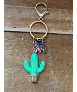 Green Enamel Cactus w Small Charms Goldtone Key Chain Backpack Decoratio... - £7.44 GBP