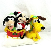 Vintage Gemmy Animated Disney Mickey Goofy Pluto Music Christmas Sleigh - £20.48 GBP