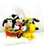 Vintage Gemmy Animated Disney Mickey Goofy Pluto Music Christmas Sleigh - £20.42 GBP