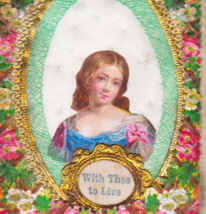 1860&#39;s Antique Victorian Sachet Valentine Card W/ Woman Lace &amp; Flowers - $65.00