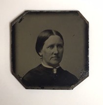 Tiny Antique Tintype Photo of Older Woman Lady  Wearing Cameo Approx 1&quot;x1&quot; - £11.73 GBP