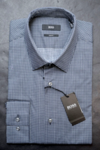 HUGO BOSS Hombre Isko Ajuste Delgado Azul/Gris Escocesa Algodón Camisa 39 15.5 - £50.63 GBP