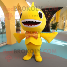 Yellow Shark mascot costume character dressed with a Trousers and Bow ties - £1,016.55 GBP