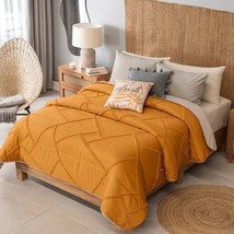 Baru Mustard Color Jacquard Texture Reversible Comforter Set 4 Pcs King Size - £112.61 GBP
