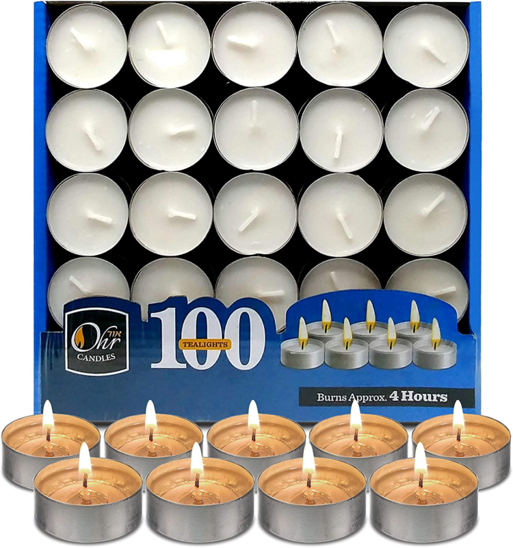 OHR CANDLES Tealight Candles - 100 Pack Bulk Tea Lights Candles - White Tealight - £20.21 GBP
