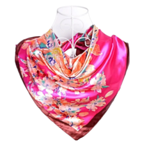 Anyyou Scarf for Women Dark Pink Printed Polyester Silk Big Square Silk ... - €15,26 EUR