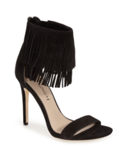 Via Spiga Black Suede Leather Leather Tabia Fringe Ankle Strap Sandals Size 6 - £46.54 GBP