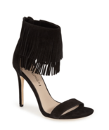 Via Spiga Black Suede Leather Leather Tabia Fringe Ankle Strap Sandals S... - $38.61