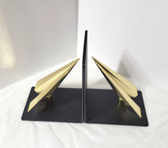 Retro Style Metal Paper Airplane Bookends Gold Tone on Black Aviation - $36.42