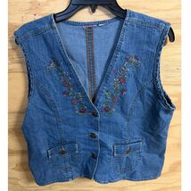 Women's Papagallo Denim Vest Button Beaded Western Boho Cottagecore XL - $18.00