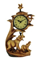 Elephant Family On Safari Carved Wood Look Clock Figurine - $39.59