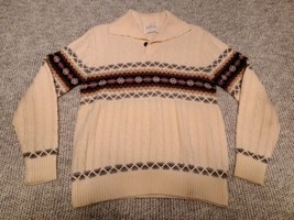 Jantzen Cable Knit L Sweater Ivory USA Fisherman Ski Snow Geometric Made USA VTG - £25.36 GBP