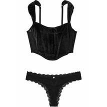 VS Dream Angels Velvet Corset Top N Lace Trim Thong Panty Black Small NEW - $1,237.37 MXN